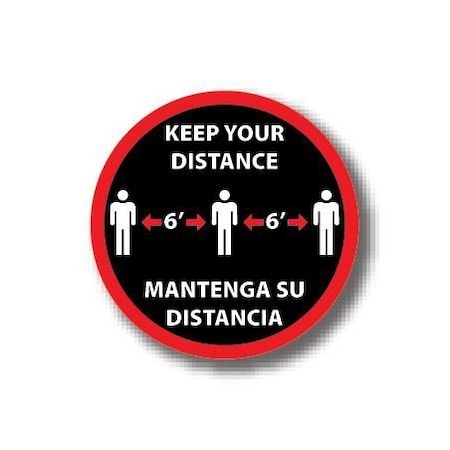 Ergomat 12in CIRCLE SIGNS Keep Your Distance - Bilingual English/Spanish DSV-SIGN 144 #6275 -UEN